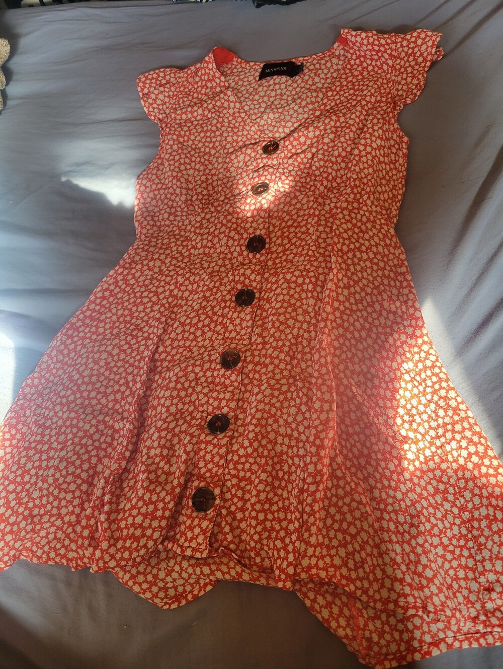 Red and White Floral Button-Front Dress